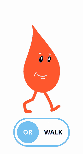 a cartoon drawing of a blood drop with a run or button