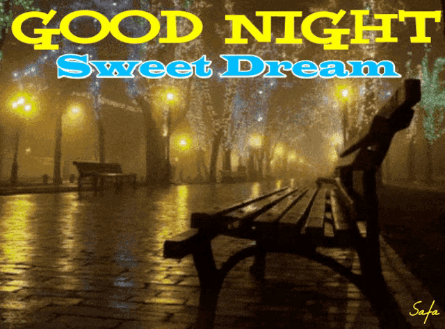 a picture of a park bench with the words good night sweet dream