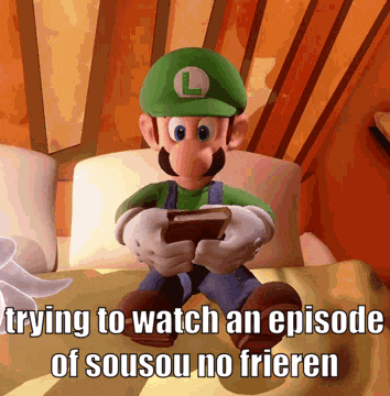 a cartoon character with the letter l on his hat is sitting on a bed holding a book