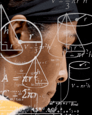 a man 's face is surrounded by mathematical equations including the equation a = tcr2