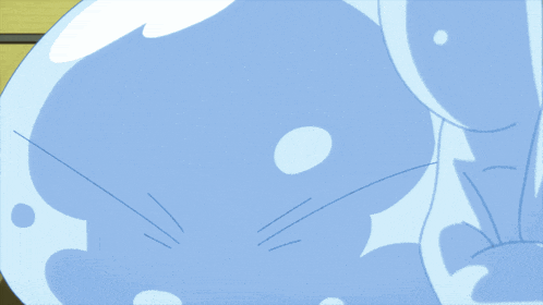 a man in a cape is standing next to a blue slime