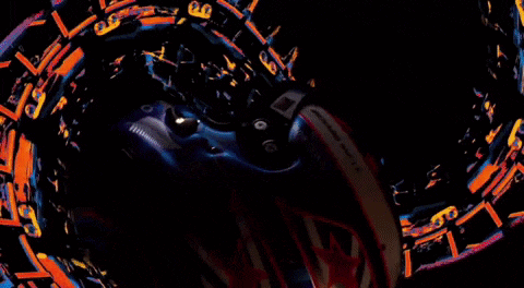 a video game controller is surrounded by a colorful background