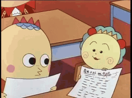 a cartoon character is holding a piece of paper with numbers on it