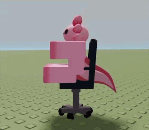 a pink axolotl is sitting in a chair