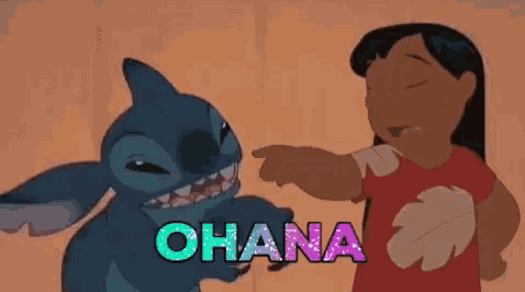 a cartoon of a girl pointing at a shark with the word ohana in the background