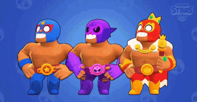 three wrestlers are standing next to each other with the words brawl stars behind them