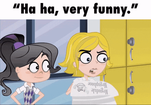two girls are standing next to each other and one is wearing a megaphone shirt
