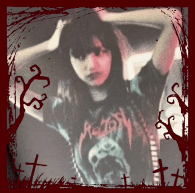 a woman wearing a t-shirt that says r.e.v.o.s.y. on it