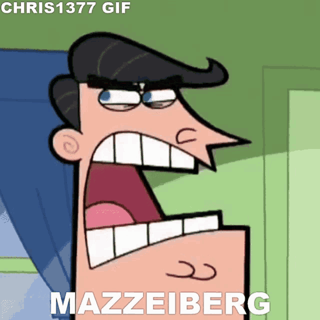a cartoon character with a big mouth and the name mazzeiberg on the bottom