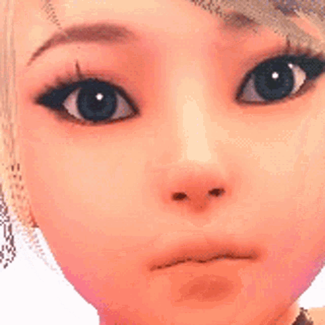 a close up of a girl 's face with a very serious look on her face