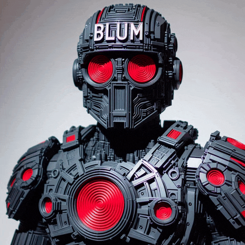 a robot with the word blum on the head