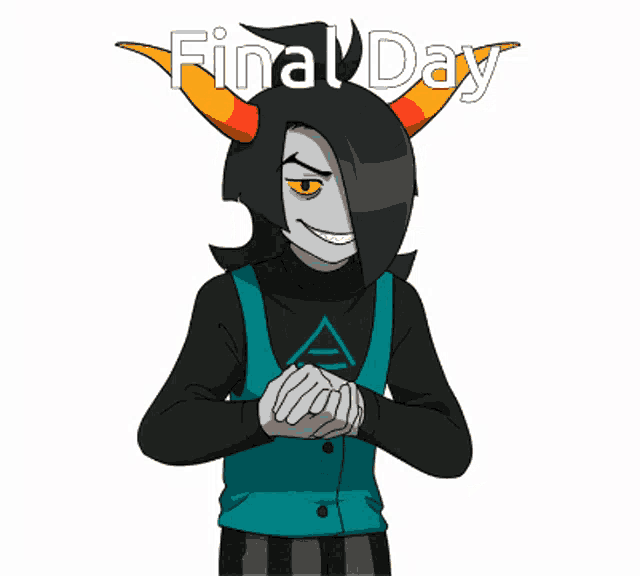 a cartoon character is holding a piece of paper with the words final day written above him