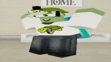 a cartoon character with a turtle on his shirt