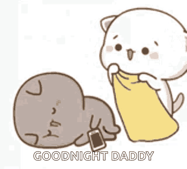 a cartoon cat is holding a blanket over a sleeping cat .