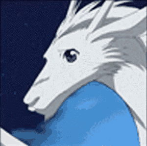 a close up of a white animal with a blue background .