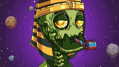 a cartoon drawing of a frog wearing a pharaoh hat