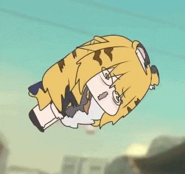 a cartoon of a girl with yellow hair is flying through the air