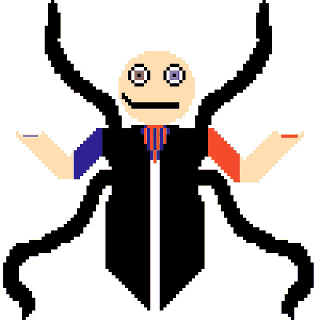 a pixel art drawing of a spider with many arms and a crown