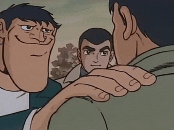 a cartoon of a man holding another man 's hand while another man looks on