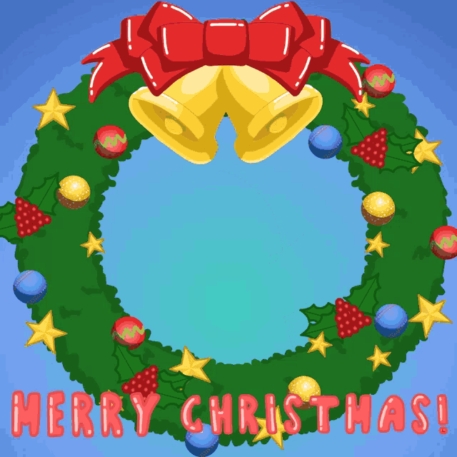 a merry christmas greeting card with a wreath