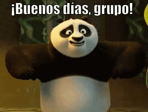 a panda bear with the words buenos dias grupo written above it