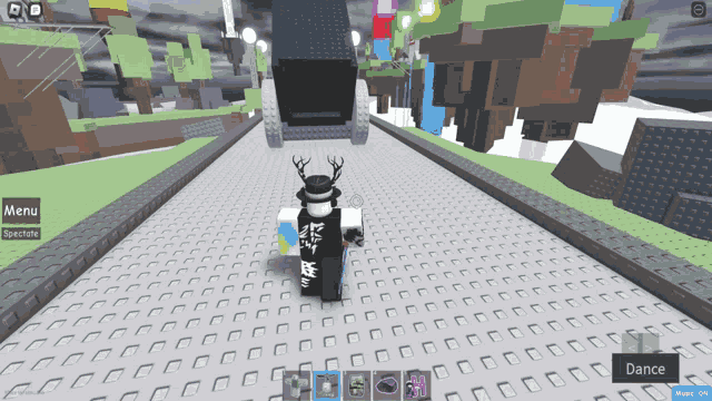 a screenshot of a video game shows a person in a top hat and a black cape with antlers