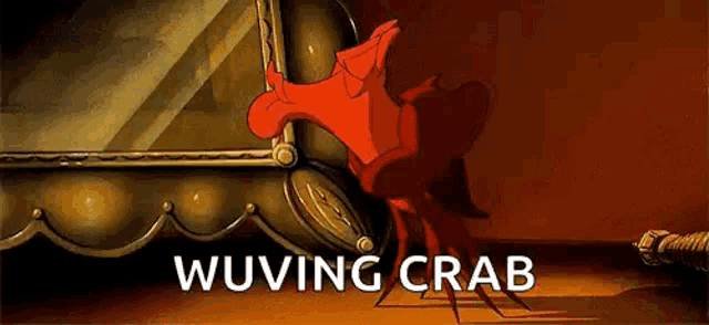 a crab is crawling on a table next to a mirror in a cartoon scene from the little mermaid .