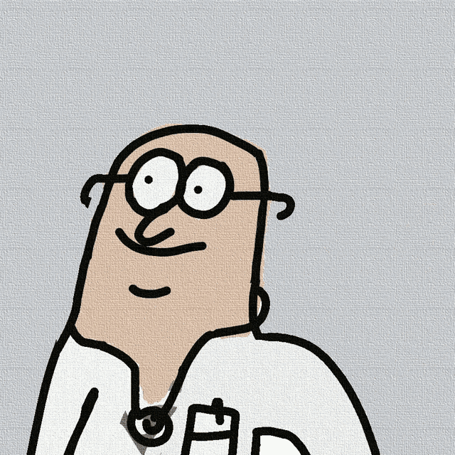 a cartoon drawing of a man wearing a watch