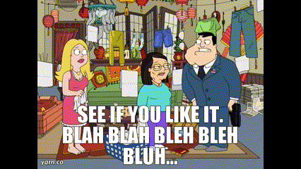 a cartoon of a man and two women with the caption see if you like it blah blah blah bleh bleh bluh