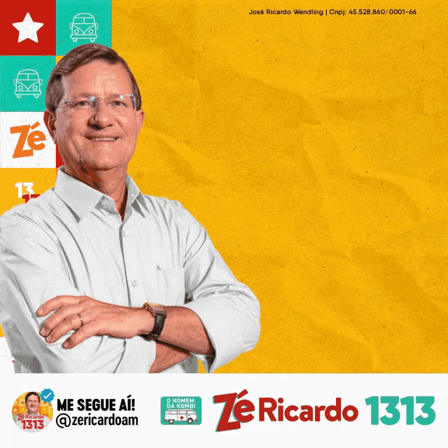 a man with his arms crossed is on a yellow background with the words r $ 1.8 mil