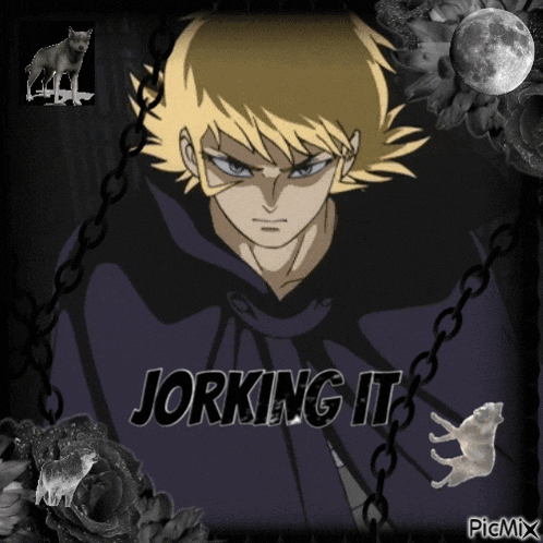 a picture of a man with the words jorking it