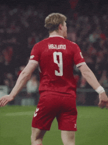 a soccer player wearing a red jersey with the number 9 on it