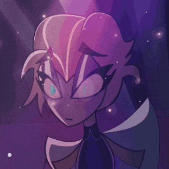 a cartoon drawing of a girl with purple hair