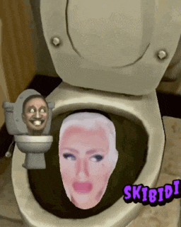 a cartoon of a toilet with a face on it and the words skibid below it