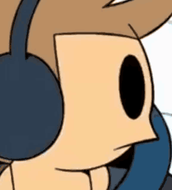 a close up of a cartoon character wearing headphones and a blue scarf .