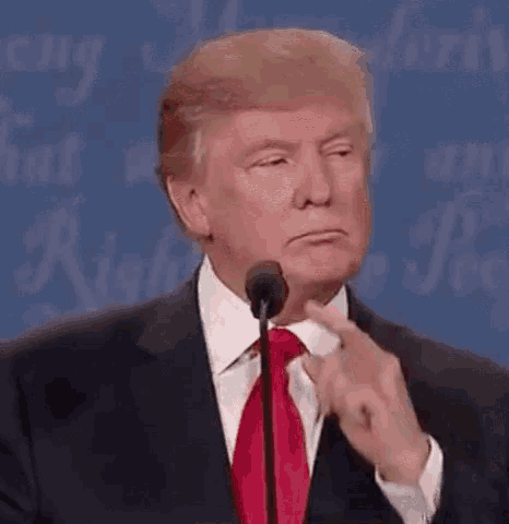 donald trump is giving a speech in front of a microphone .
