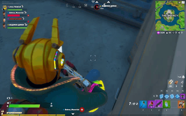 a screenshot of a video game called fortnite with a map showing the location of the arena