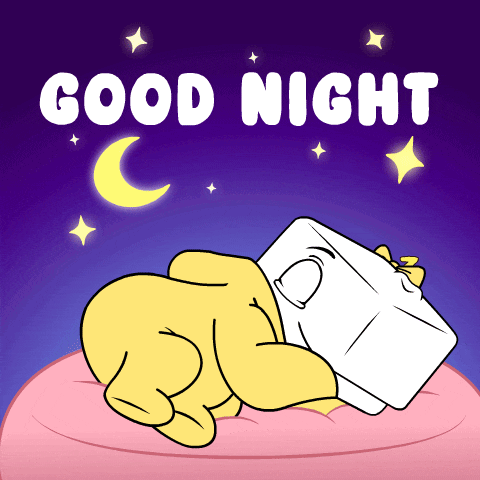 a cartoon of a dog sleeping with a pillow on its head and the words good night above