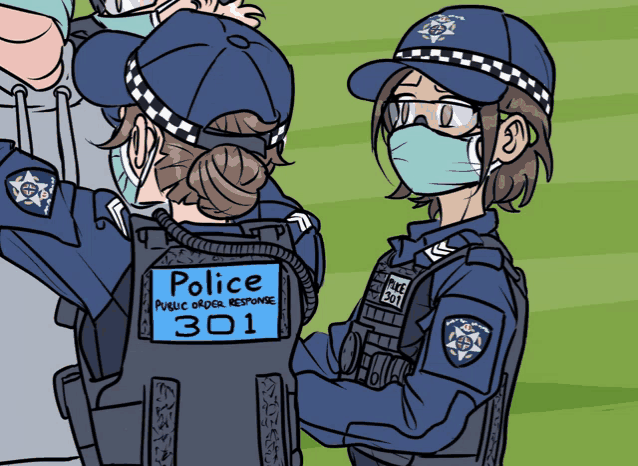 a cartoon of two police officers wearing masks