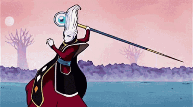 a cartoon of a person holding a sword in their hands .