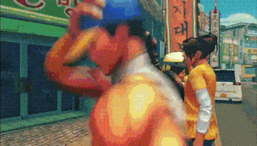 a pixelated image of a man in a yellow shirt