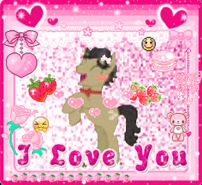 a picture of a pony with strawberries and the words i love you
