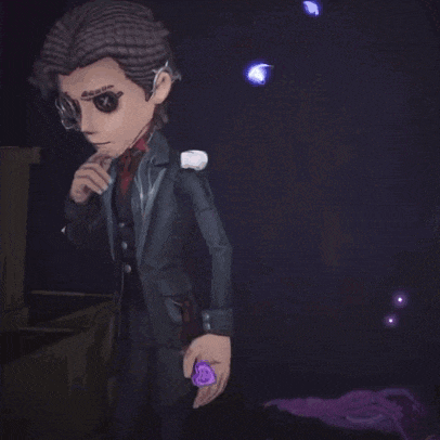 a cartoon character in a suit and tie is pointing at something purple .
