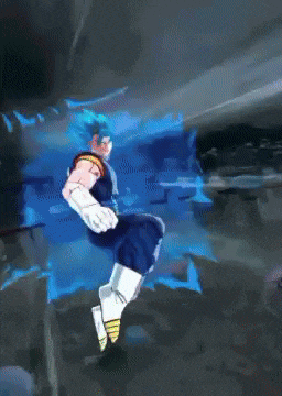 a cartoon character with blue hair and white gloves is running