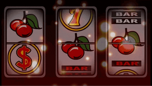 a slot machine with a dollar sign a cherry and the number 7