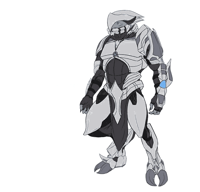 a drawing of a soldier with a blue sword