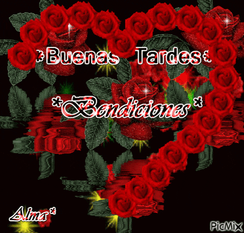 a picture with red roses and the words buenas tardes bendiciones
