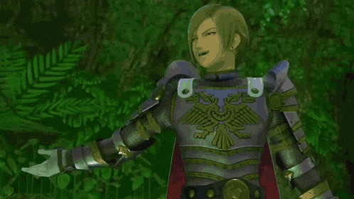 a man in armor holds a purple ball in his hand