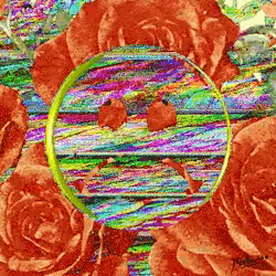 a smiley face in a circle surrounded by flowers