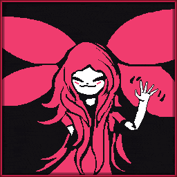 a pixel art of a woman with pink hair and wings